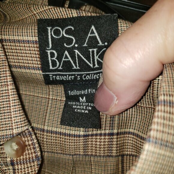 Jos. A. Bank Traveler's Collection Brown Plaid Button Down Shirt - Size M - Picture 5 of 5